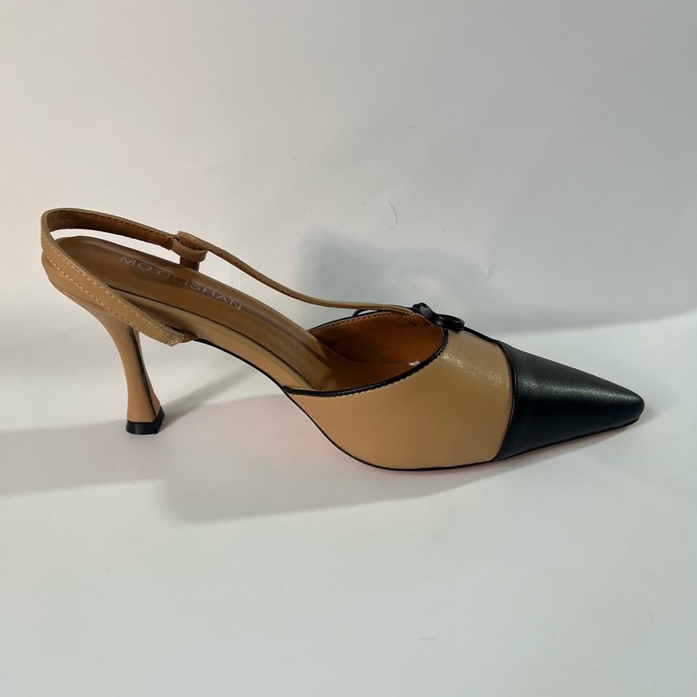 Moyilishan Black and Apricot Women's Sling Back Heels - 9 - Picture 7 of 12